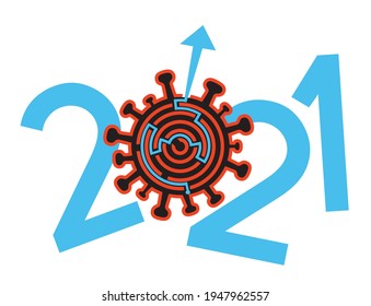 
Jahr 2021, Lösung der Koronavirus-Pandemie.
Coronavirus Symbol Labyrinth, Lösung weg von Konzept. Vektorgrafik verfügbar.