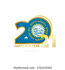 Year 2021 with South Dakota Flag pattern. Happy New Year Design. Vector Illustration.