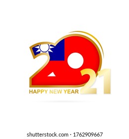 Year 2021 with Taiwan Flag pattern. Happy New Year Design. Vector Illustration.