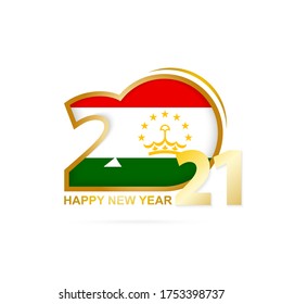 Year 2021 with Tajikistan Flag pattern. Happy New Year Design. Vector Illustration.