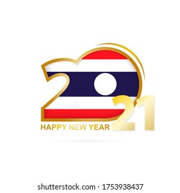 Año 2021 con el patrón de bandera de Tailandia. Feliz Diseño de Año Nuevo. Ilustración vectorial.
