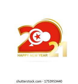 Year 2021 with Tunisia Flag pattern. Happy New Year Design. Vector Illustration.