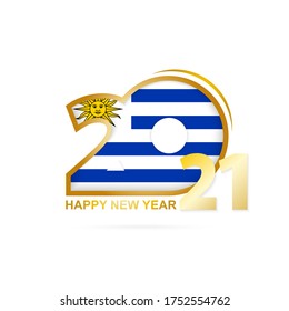 Jahr 2021 mit uruguayischem Flaggenmuster. Alles Gute zum Neujahrsdesign. Vektorgrafik.