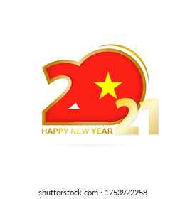 Año 2021 con patrón de bandera de Vietnam. Feliz Diseño de Año Nuevo. Ilustración vectorial.