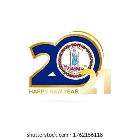 Año 2021 con patrón de bandera de Virginia. Feliz Diseño de Año Nuevo. Ilustración vectorial.