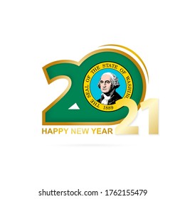 Year 2021 with Washington Flag pattern. Happy New Year Design. Vector Illustration.