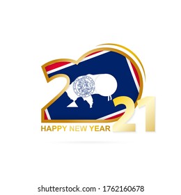 Year 2021 with Wyoming Flag pattern. Happy New Year Design. Vector Illustration.