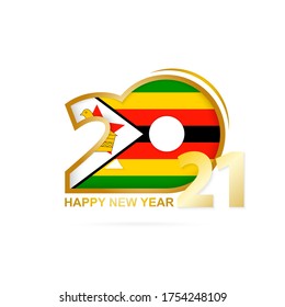 Year 2021 with Zimbabwe Flag pattern. Happy New Year Design. Vector Illustration.