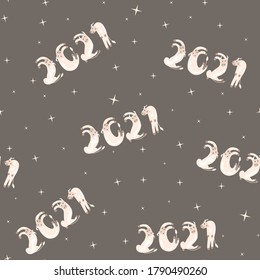 Year 2021of the White Metal Ox. Vector seamless, pattern for New Year. 