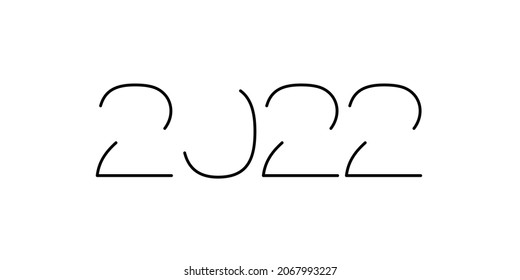 Year 2022 abstract modern design line art typography, Minimalist black thin line, Header concept for holiday decor, calendar, card, poster, banner, flyer