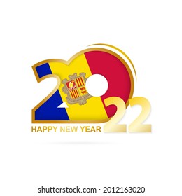Year 2022 with Andorra Flag pattern. Happy New Year Design. Vector Illustration.