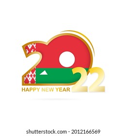 Year 2022 with Belarus Flag pattern. Happy New Year Design. Vector Illustration.