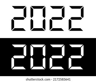 Year 2022 black and white digital numbers font.
