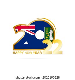 Year 2022 with British Virgin Islands Flag pattern. Happy New Year Design. Vector Illustration.