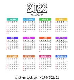Jahr 2022 Kalender horizontalen Vektordesign-Vorlage, einfach und sauber Design.