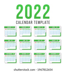 Year 2022 calendar horizontal vector design template, simple and clean design