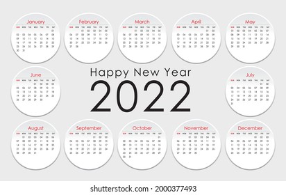 Year 2022 calendar horizontal vector design template, simple and clean design. Calendar for 2022 on White Background for organization and business. Week Starts Sunday