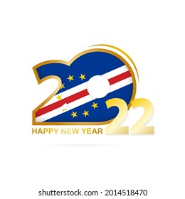 Jahr 2022 mit kap-verdischen Flaggenmustern. Alles Gute zum Neujahrsdesign. Vektorgrafik.