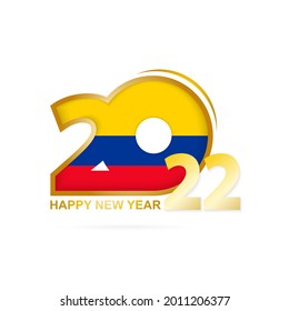 Year 2022 with Colombia Flag pattern. Happy New Year Design. Vector Illustration.