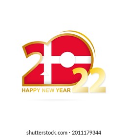 Year 2022 with Denmark Flag pattern. Happy New Year Design. Vector Illustration.