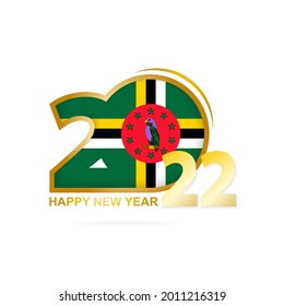 Year 2022 with Dominica Flag pattern. Happy New Year Design. Vector Illustration.