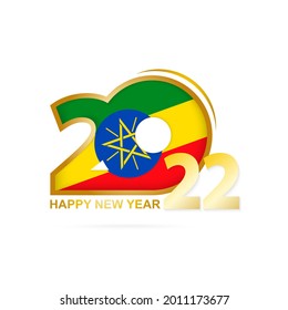 Año 2022 con patrón de bandera etíope. Feliz Diseño de Año Nuevo. Ilustración vectorial.