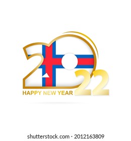 Year 2022 with Faroe Islands Flag pattern. Happy New Year Design. Vector Illustration.