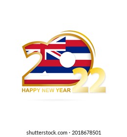 Year 2022 with Hawaii Flag pattern. Happy New Year Design. Vector Illustration.