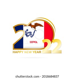Year 2022 with Iowa Flag pattern. Happy New Year Design. Vector Illustration.
