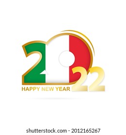 Año 2022 con patrón de bandera de Italia. Feliz Diseño de Año Nuevo. Ilustración vectorial.