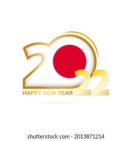Year 2022 with Japan Flag pattern. Happy New Year Design. Vector Illustration.