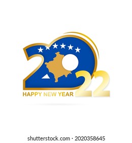 Year 2022 with Kosovo Flag pattern. Happy New Year Design. Vector Illustration.