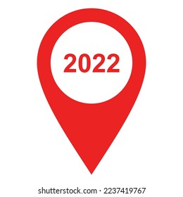 Year 2022 and location pin on white