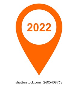 Year 2022 and location pin on white