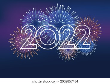 The Year 2022 Logo And Fireworks With Text Space On A Dark Background. Vector illustration Celebrating The New Year.