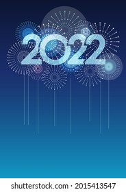 Logo Y Fuegos Artificiales Del Año 2022 Con Espacio De Texto En Fondo Azul. Ilustración vectorial que celebra el Año Nuevo. 
