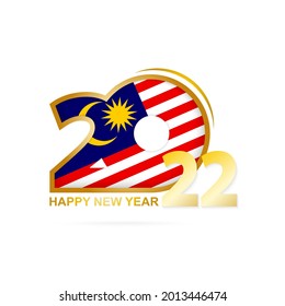 Año 2022 con patrón de bandera de Malasia. Feliz Diseño de Año Nuevo. Ilustración vectorial.