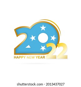 Year 2022 with Micronesia Flag pattern. Happy New Year Design. Vector Illustration.