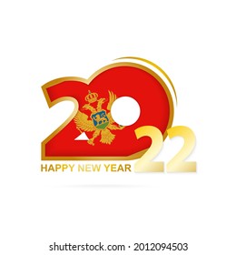 Año 2022 con patrón de bandera de Montenegro. Feliz Diseño de Año Nuevo. Ilustración vectorial.