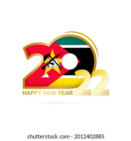 Year 2022 with Mozambique Flag pattern. Happy New Year Design. Vector Illustration.
