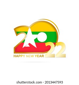Year 2022 with Myanmar Flag pattern. Happy New Year Design. Vector Illustration.