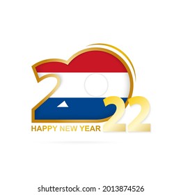 Year 2022 with Netherlands Flag pattern. Happy New Year Design. Vector Illustration.