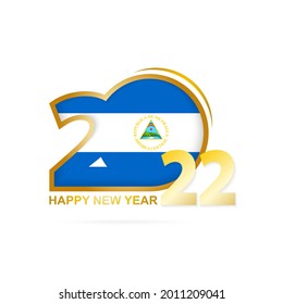 Year 2022 with Nicaragua Flag pattern. Happy New Year Design. Vector Illustration.