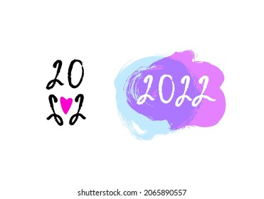Year 2022 with numbers made from simple handwritten numbers and a heart inside. Template for greeting card, invitation, poster, flyer, web. Isolated vector illustration.