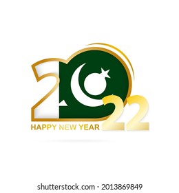 Year 2022 with Pakistan Flag pattern. Happy New Year Design. Vector Illustration.