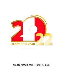 Year 2022 with Peru Flag pattern. Happy New Year Design. Vector Illustration.