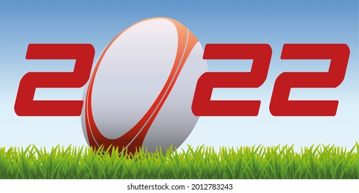 The year 2022 with a rugby ball placed on the lawn of a field to symbolize the launch of the new competitive season.