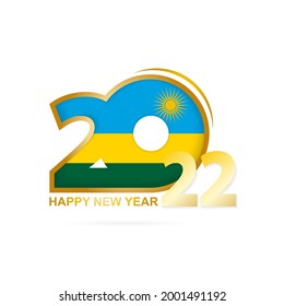 Year 2022 with Rwanda Flag pattern. Happy New Year Design. Vector Illustration.