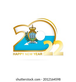 Year 2022 with San Marino Flag pattern. Happy New Year Design. Vector Illustration.
