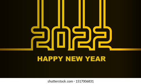 Year 2022 - simple greeting card, invitation, flyer, poster or design element - golden gradient outline - vector illustration